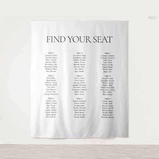 Modern Elegant Zwart Wit Vind Uw Zitplaats Huwelij Wandkleed (Voorkant)