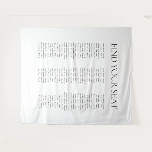 Modern Elegant Zwart Wit Vind Uw Zitplaats Huwelij Wandkleed (Voorkant (horizontaal))