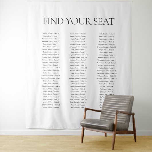 Modern Elegant Zwart Wit Vind Uw Zitplaats Huwelij Wandkleed (In situ)