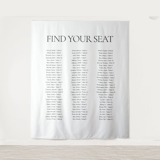 Modern Elegant Zwart Wit Vind Uw Zitplaats Huwelij Wandkleed (Voorkant)