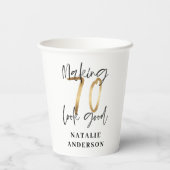 modern elegant zwarte en gouden 70e verjaardag papieren bekers (Achterkant)