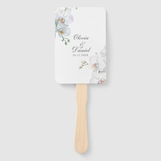 Modern Eleganta White Orchids Trouwprogramma Handwaaier (Voorkant)