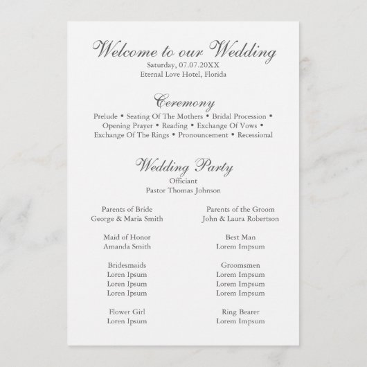 Modern Eleganta White Orchids Trouwprogramma Programmakaart (Achterkant)