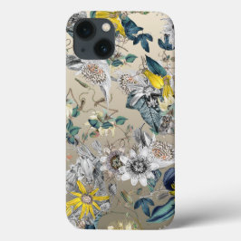 Modern Elegante Bloemige Gele Zilveren Grijs Case-Mate iPhone Case