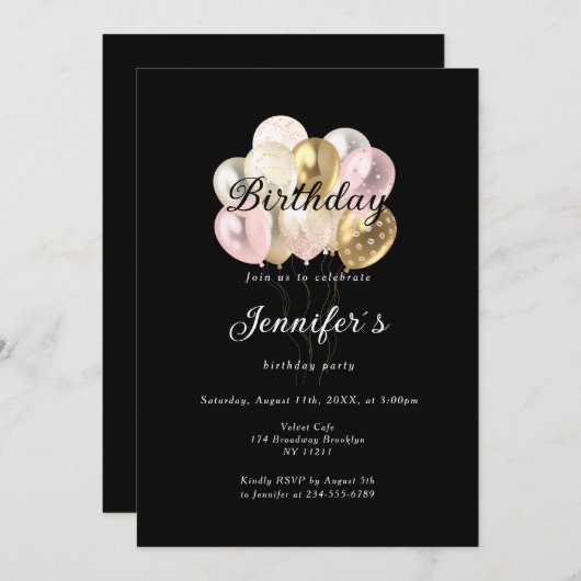 Modern, elegante Luftballon Einladung Kaart (Voorkant / Achterkant)