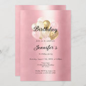 Modern, elegante Luftballon Gold Rosa Einladung Kaart (Voorkant / Achterkant)