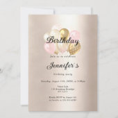 Modern, elegante Luftballon Gold Rosa Einladung Kaart (Voorkant)