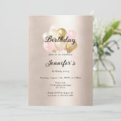 Modern, elegante Luftballon Gold Rosa Einladung Kaart (Staand voorkant)