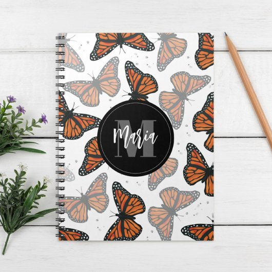 Modern Elegante Monarch Vlinder Monogram Notitieboek