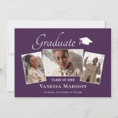 Modern | Elegante Paarse 3 Foto Afstudeerfoto Aankondiging (Voorkant)