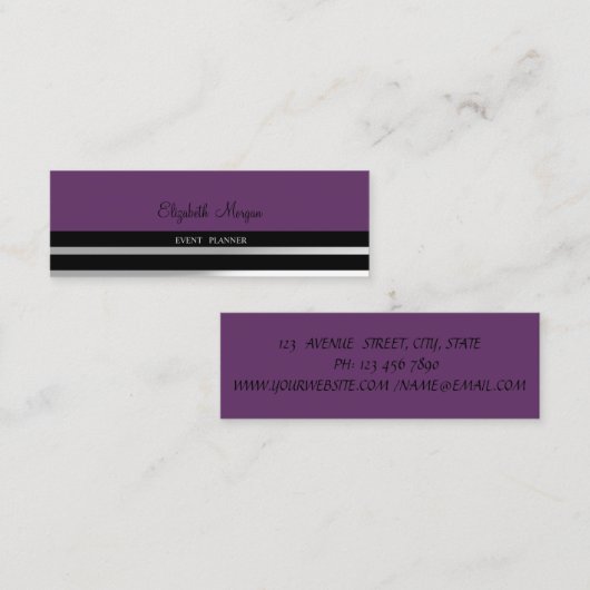 Modern elegante professional, Violet, striped Mini Visitekaartje (Voorkant / Achterkant)