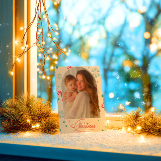 Modern Elegante Rode Script Foto Prettig Kerstfees Notitiekaartje