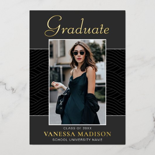 Modern | Elegante Script 1 Foto Folie Grad Card Uitnodiging (Voorkant)