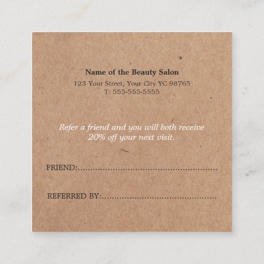 Modern ElegantPrinted Kraft Beauty Referral-Kaart Aanbevelingskaartje (Achterkant)