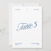 Modern Elegeant Huwelijk Tafelnummer Blauw en Wit (Voorkant)