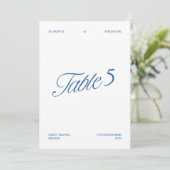 Modern Elegeant Huwelijk Tafelnummer Blauw en Wit (Staand voorkant)