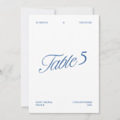 Modern Elegeant Huwelijk Tafelnummer Blauw en Wit (Achterkant)