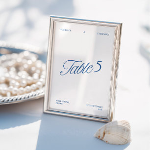 Modern Elegeant Huwelijk Tafelnummer Blauw en Wit