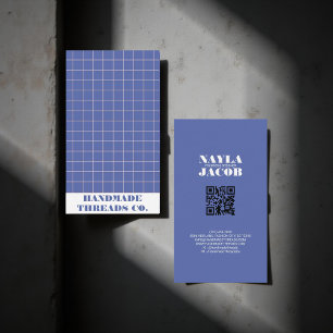 Modern elektrisch blauw geruit patroon QR-code Visitekaartje