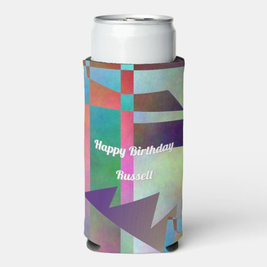 Modern Elemental Pattern Happy Birthday Seltzer Blikjeskoeler (Seltzer Voorkant)