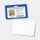 Modern Elementary School Student ID Badge blauw (Voor- en achterkant)