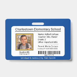 Modern Elementary School Student ID Badge blauw