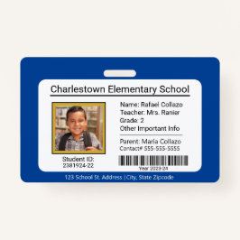 Modern Elementary School Student ID Badge blauw