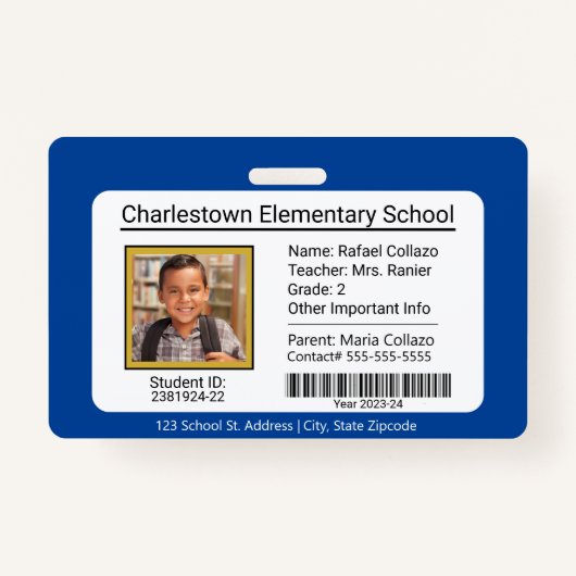 Modern Elementary School Student ID Badge blauw (Voorkant)