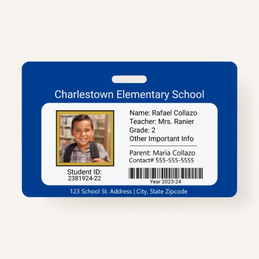 Modern Elementary School Student ID Badge blauw (Voorkant)
