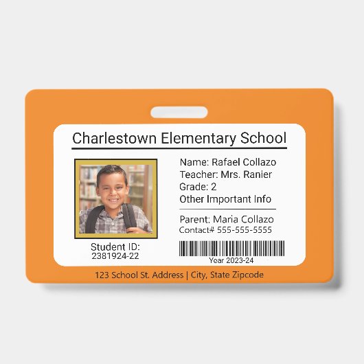 Modern Elementary School Student ID Badge Sinaasap (Voorkant)