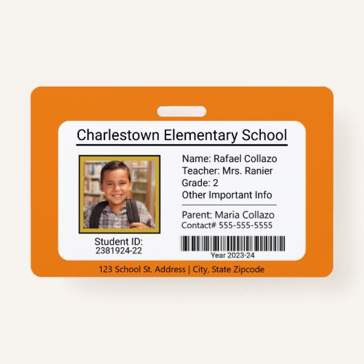 Modern Elementary School Student ID Badge Sinaasap (Voorkant)