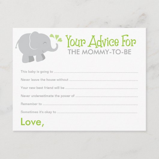Modern Elephant Baby shower Green en Grey Advieskaart (Voorkant)