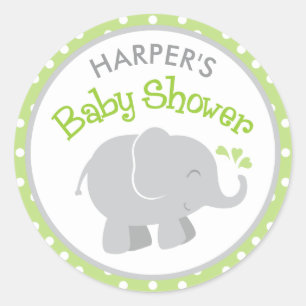 Modern Elephant Baby shower Green en Grey Ronde Sticker