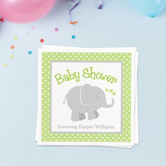 Modern Elephant Baby shower Green en Grey Servetten