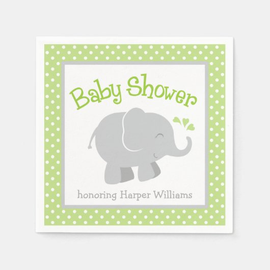 Modern Elephant Baby shower Green en Grey Servetten (Voorkant)