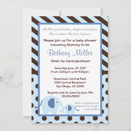 Modern Elephant Baby shower Invitation Kaart (Voorkant)
