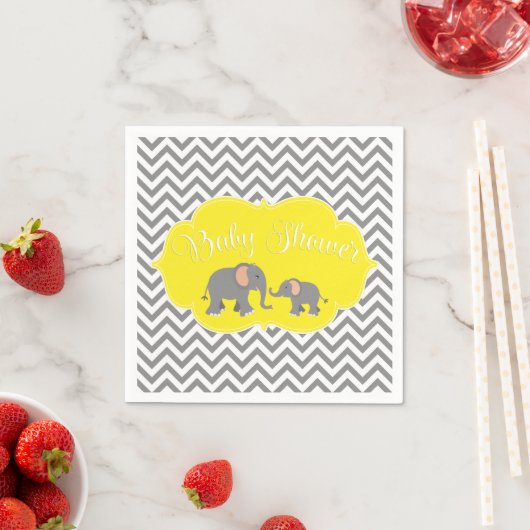 Modern Elephant Chevron Geel Grijs Baby shower Servetten (Insitu)