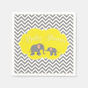 Modern Elephant Chevron Geel Grijs Baby shower Servetten