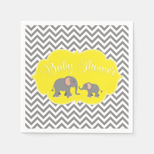 Modern Elephant Chevron Geel Grijs Baby shower Servetten (Voorkant)