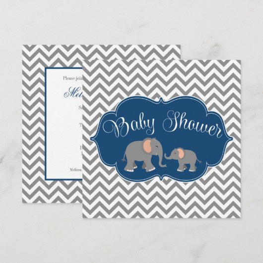 Modern Elephant Chevron Navy blauw grijs Baby show Kaart (Voorkant / Achterkant)