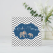 Modern Elephant Chevron Navy blauw grijs Baby show Kaart (Staand voorkant)