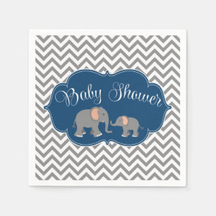 Modern Elephant Chevron Navy blauw grijs Baby show Servet