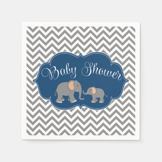 Modern Elephant Chevron Navy blauw grijs Baby show Servet (Voorkant)