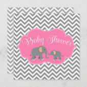 Modern Elephant Chevron Pink Grey Baby shower Kaart (Voorkant / Achterkant)
