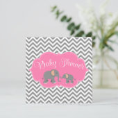 Modern Elephant Chevron Pink Grey Baby shower Kaart (Staand voorkant)