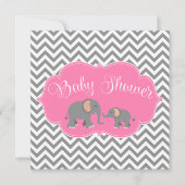 Modern Elephant Chevron Pink Grey Baby shower Kaart (Voorkant)