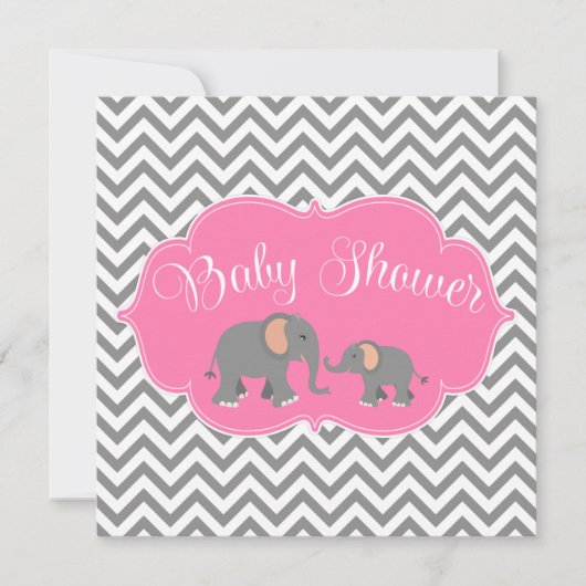 Modern Elephant Chevron Pink Grey Baby shower Kaart (Voorkant)