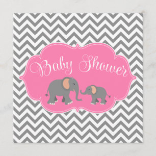 Modern Elephant Chevron Pink Grey Baby shower Kaart