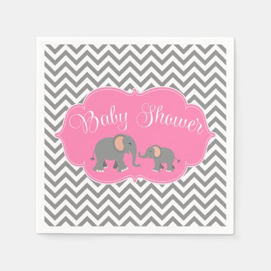 Modern Elephant Chevron Roze Grijs Baby shower Servet (Voorkant)
