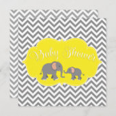 Modern Elephant Chevron Yellow Grey Baby shower Kaart (Voorkant / Achterkant)